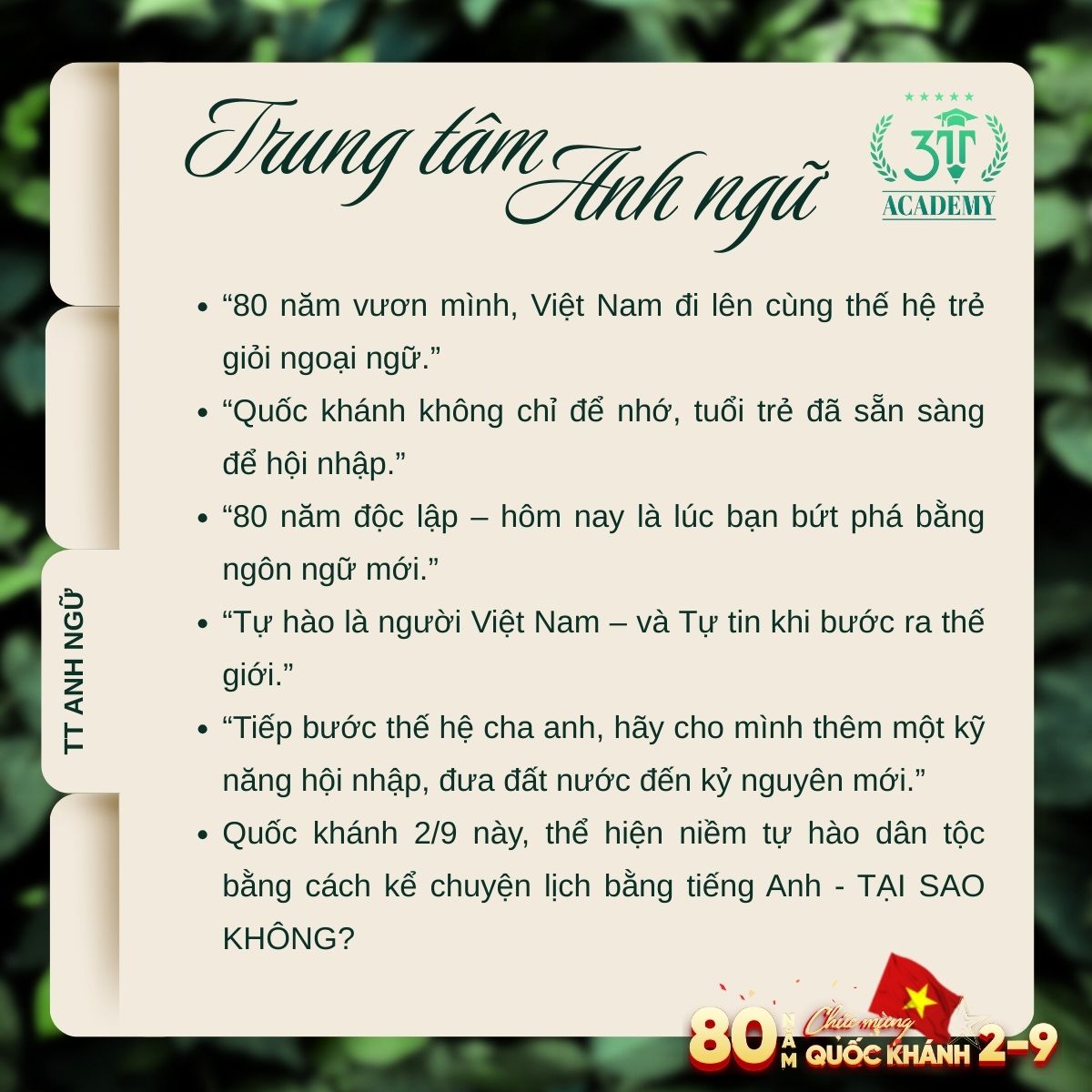 3T Academy gợi ý content cho trung tâm Anh ngữ ngày Quốc khánh 2/9