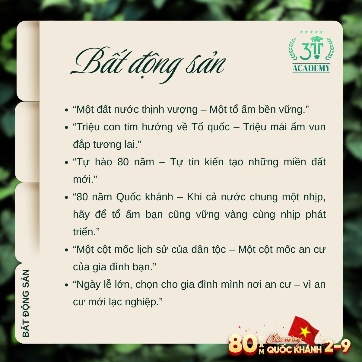 3T Academy gợi ý content cho doanh nghiệp, dự án Bất động sản ngày Quốc khánh 2/9