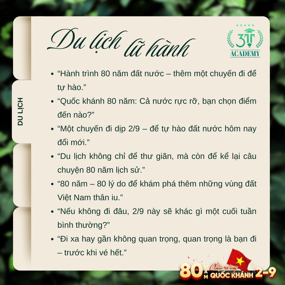 3T Academy gợi ý content cho du lịch, lữ hành ngày Quốc khánh 2/9