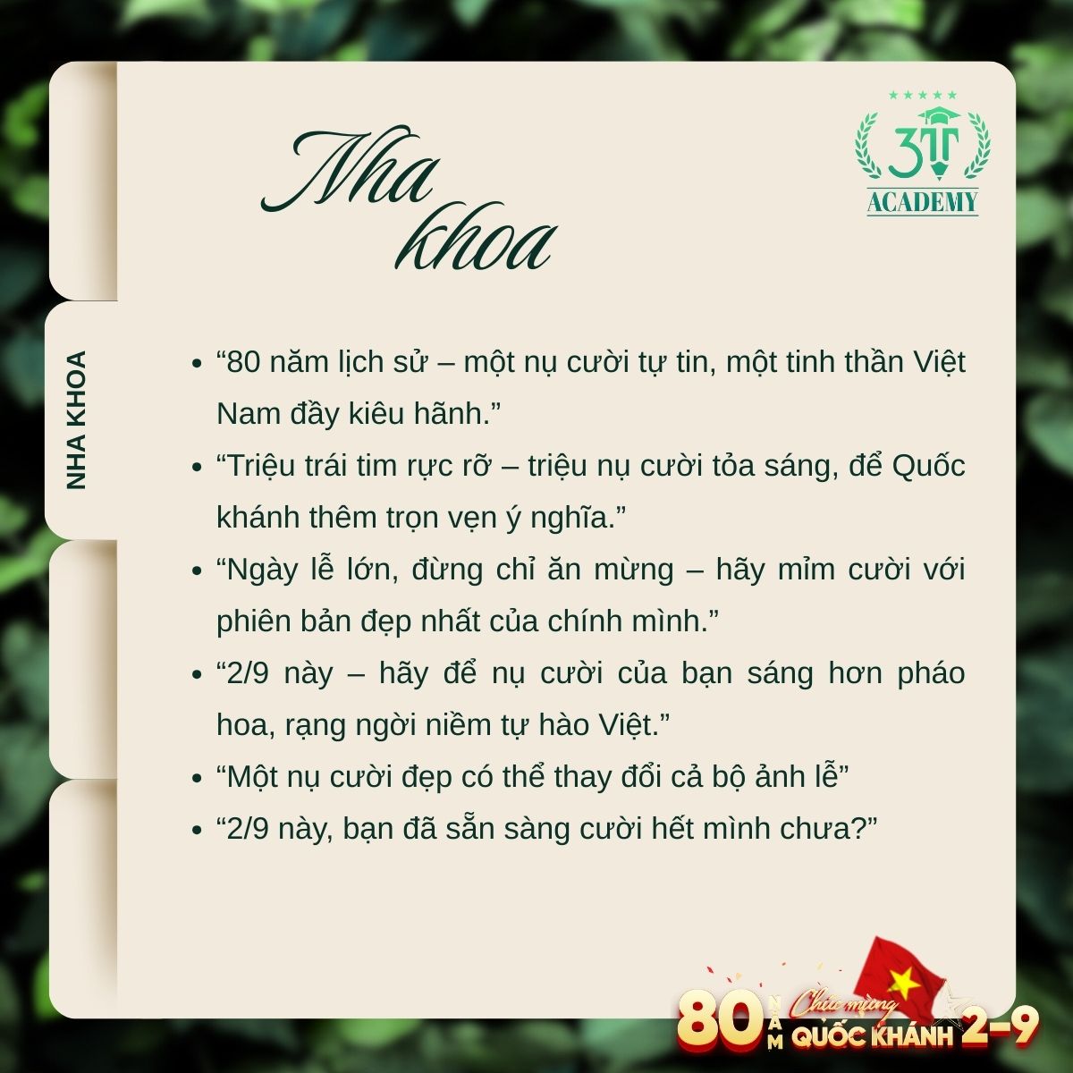 3T Academy gợi ý content cho Nha khoa, Bệnh viện ngày Quốc khánh 2/9