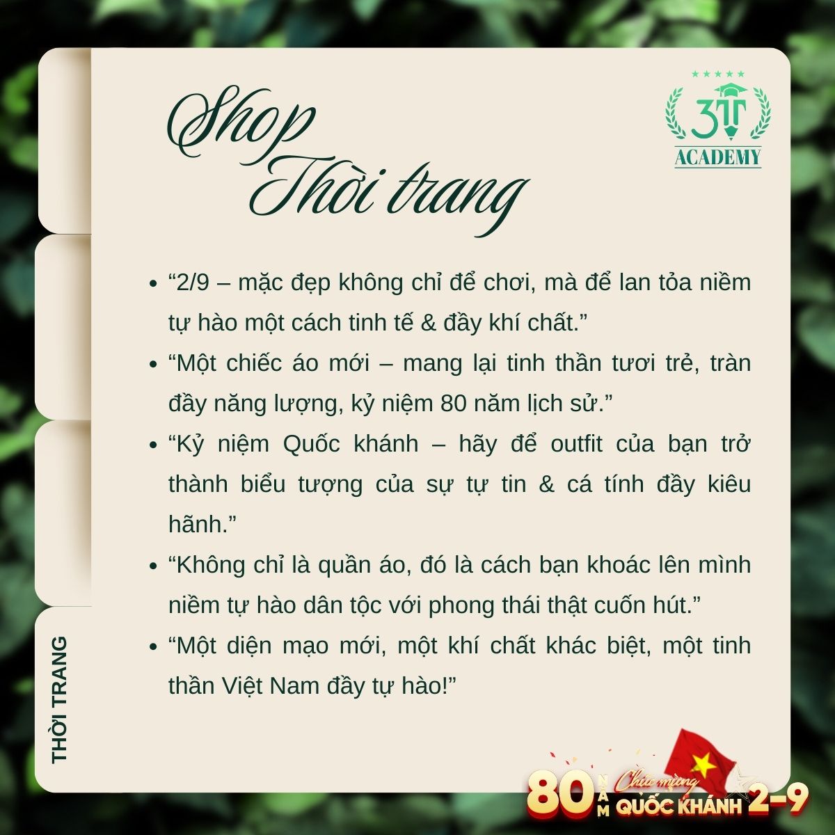 3T Academy gợi ý content cho shop thời trang ngày Quốc khánh 2/9